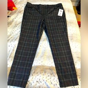 New Grey Plaid Skinny Fit Work Pants, Plus Size, with Pockets